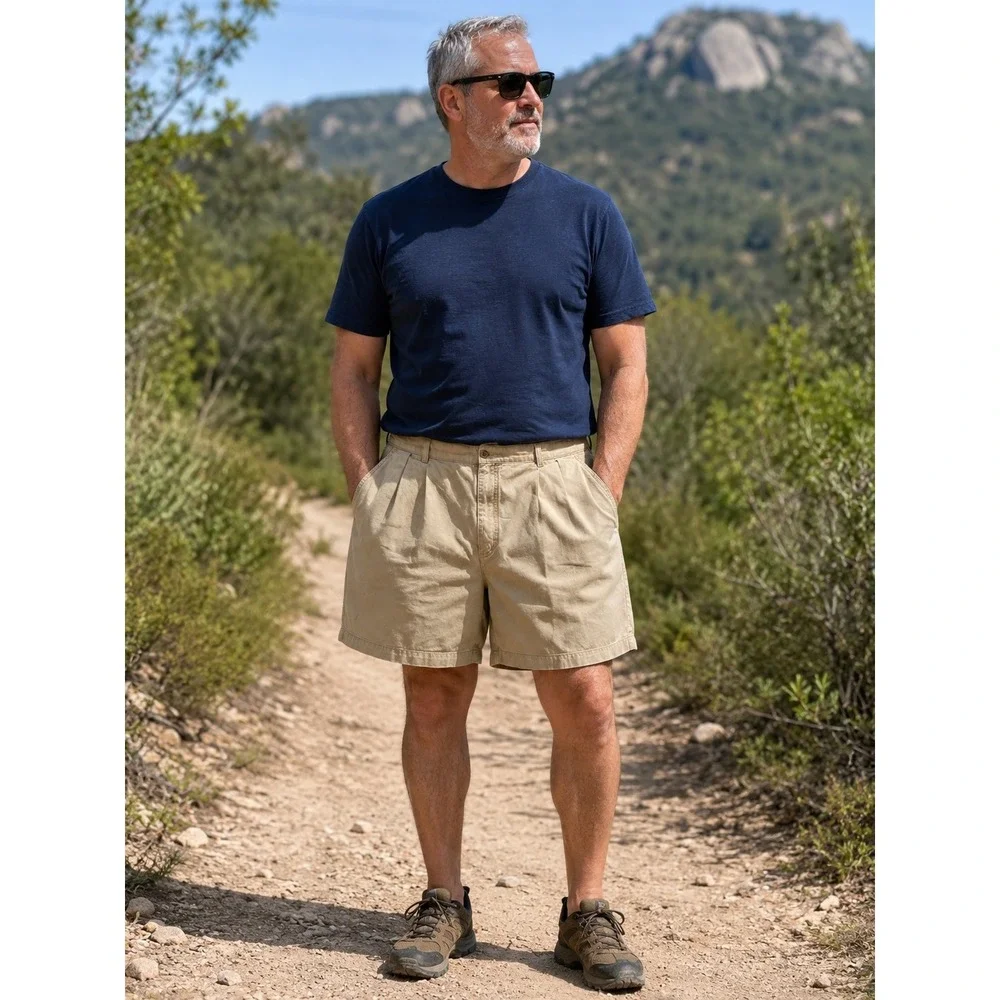 Banana Republic Hiking Shorts Mens 40 Khaki Tan Cotton Pleated Chino Walking 5in